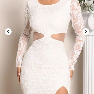 Fashion Nova White Bodycon Dress with Bishop Sleeves and Cutouts